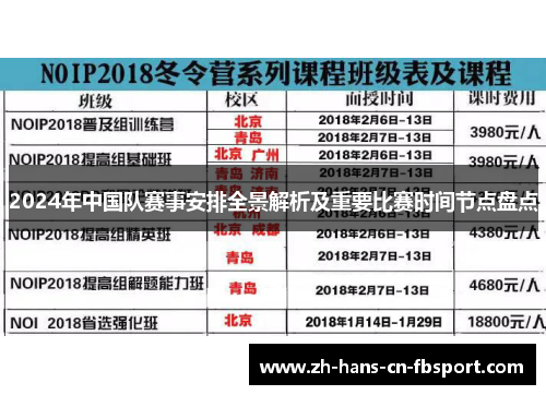 2024年中国队赛事安排全景解析及重要比赛时间节点盘点