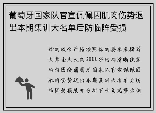 葡萄牙国家队官宣佩佩因肌肉伤势退出本期集训大名单后防临阵受损 葡萄牙国家队官宣佩佩因肌肉伤势退出本期集训大名单后防临阵受损